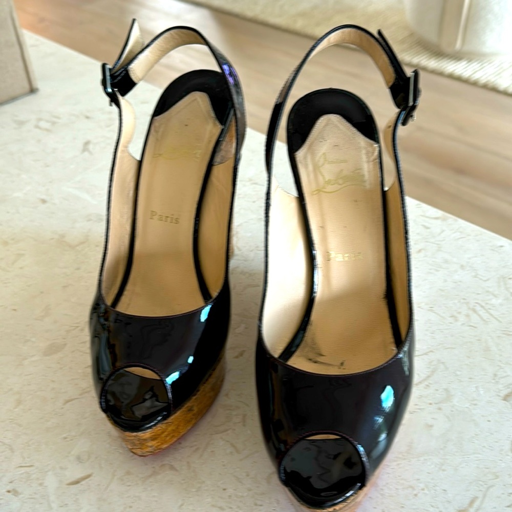 Christian Louboutin patent leather wedges